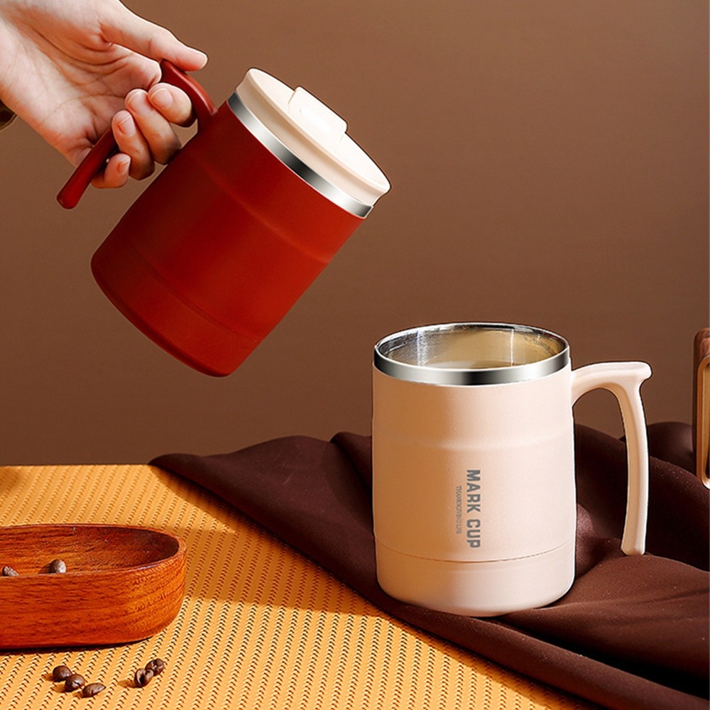 500ml Red Double Wall Thermal Coffee Mug with Spoon Stainless Steel ...