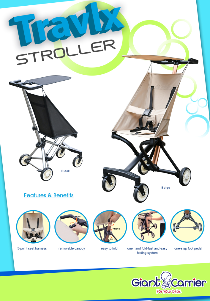 Giant Carrier TRAVLX-1 Lightweight Travel Stroller with One-Hand Fold ...
