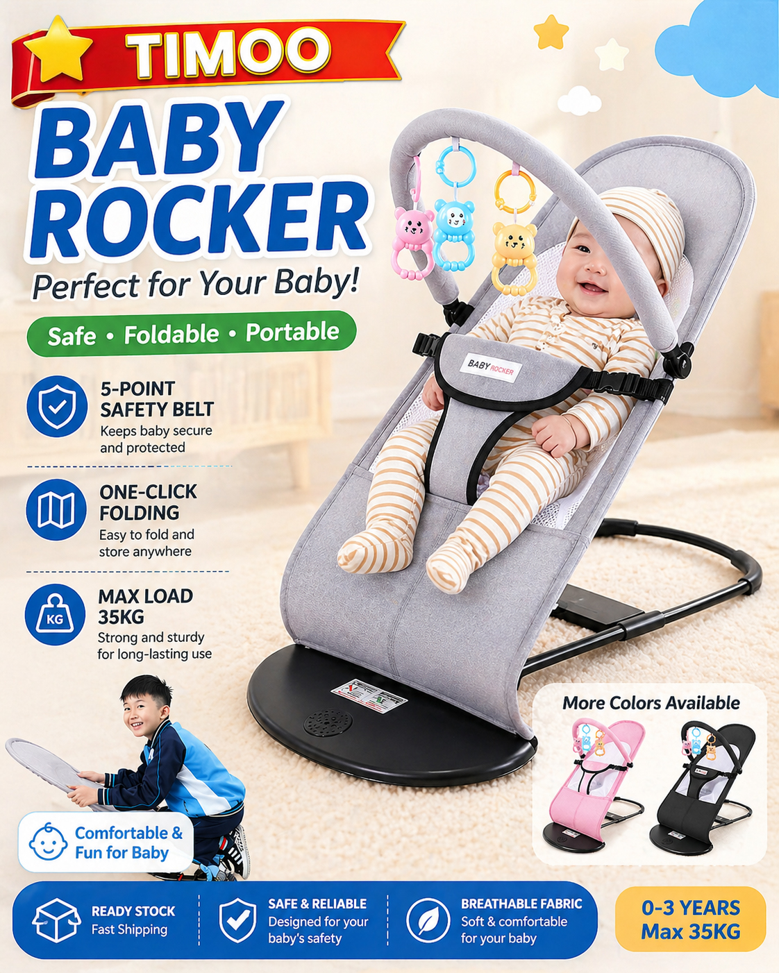 Rocking Chair For Baby Automatic Foldable Reclining Baby Rocker Newborn ...