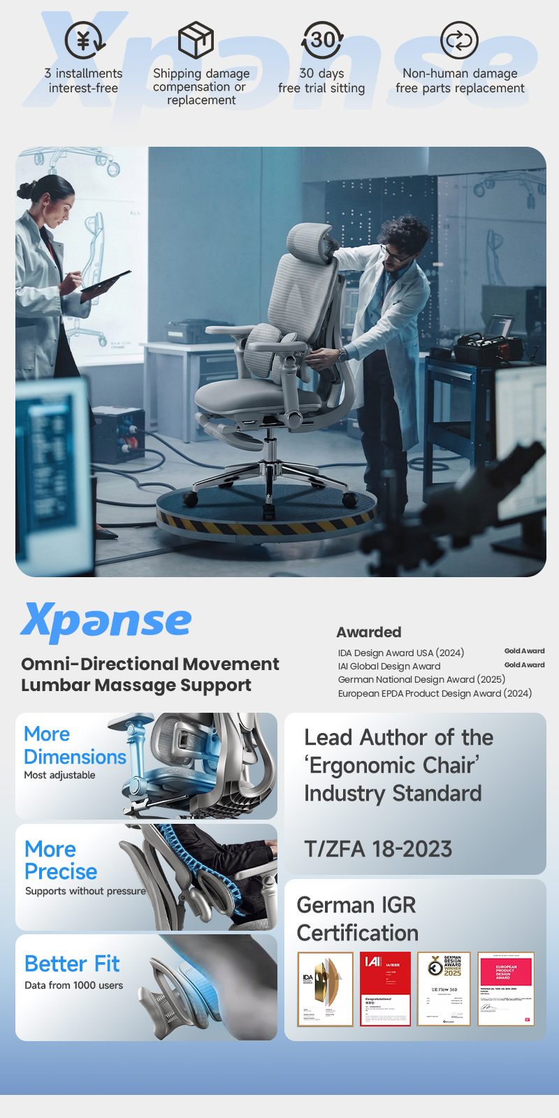 XPANSE T10 Dynamic Ergonomic Chair Office Computer Study Chair Tracking ...