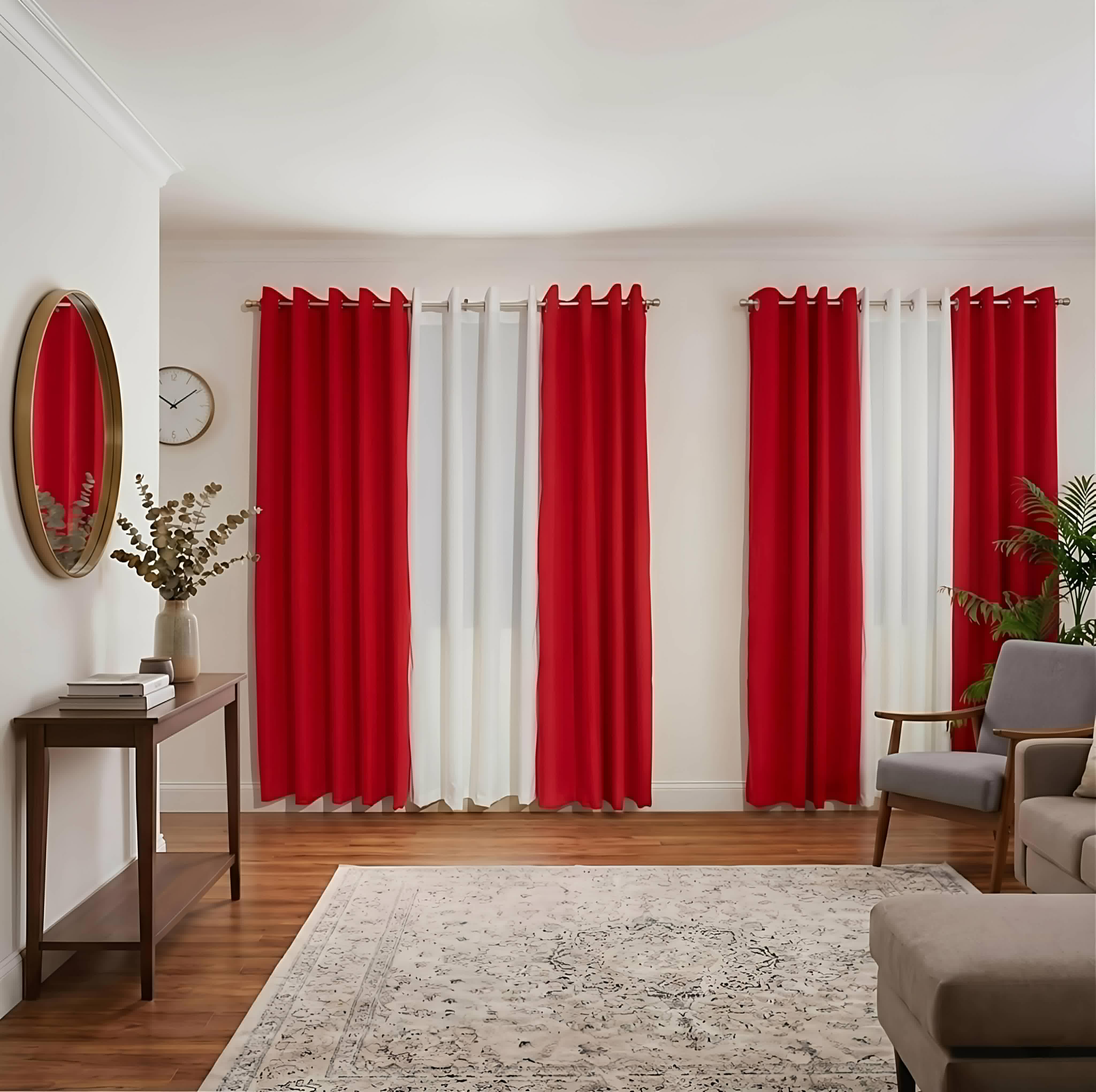 RED Plain Curtain 8-RINGS TOP Design Katrina Fabric 4/5/6/7/8 feet ...