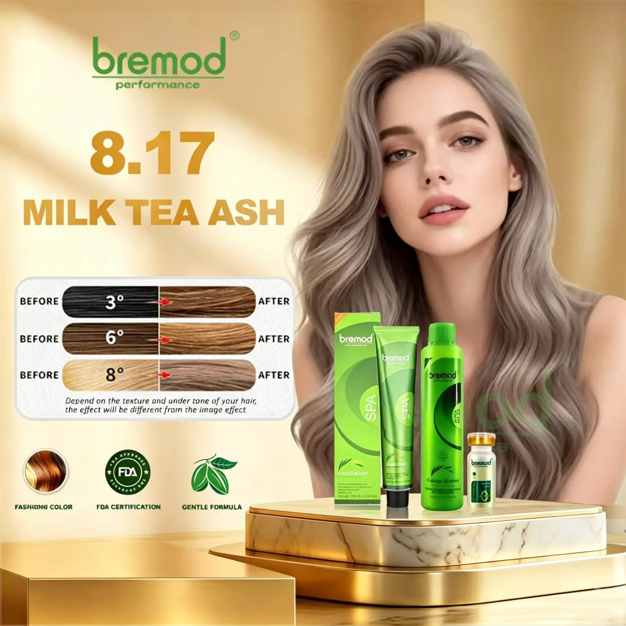 Bremod Hair Color Milk Tea Ash 8.17 Hair Dye Permanent 100ml Oxidizer ...
