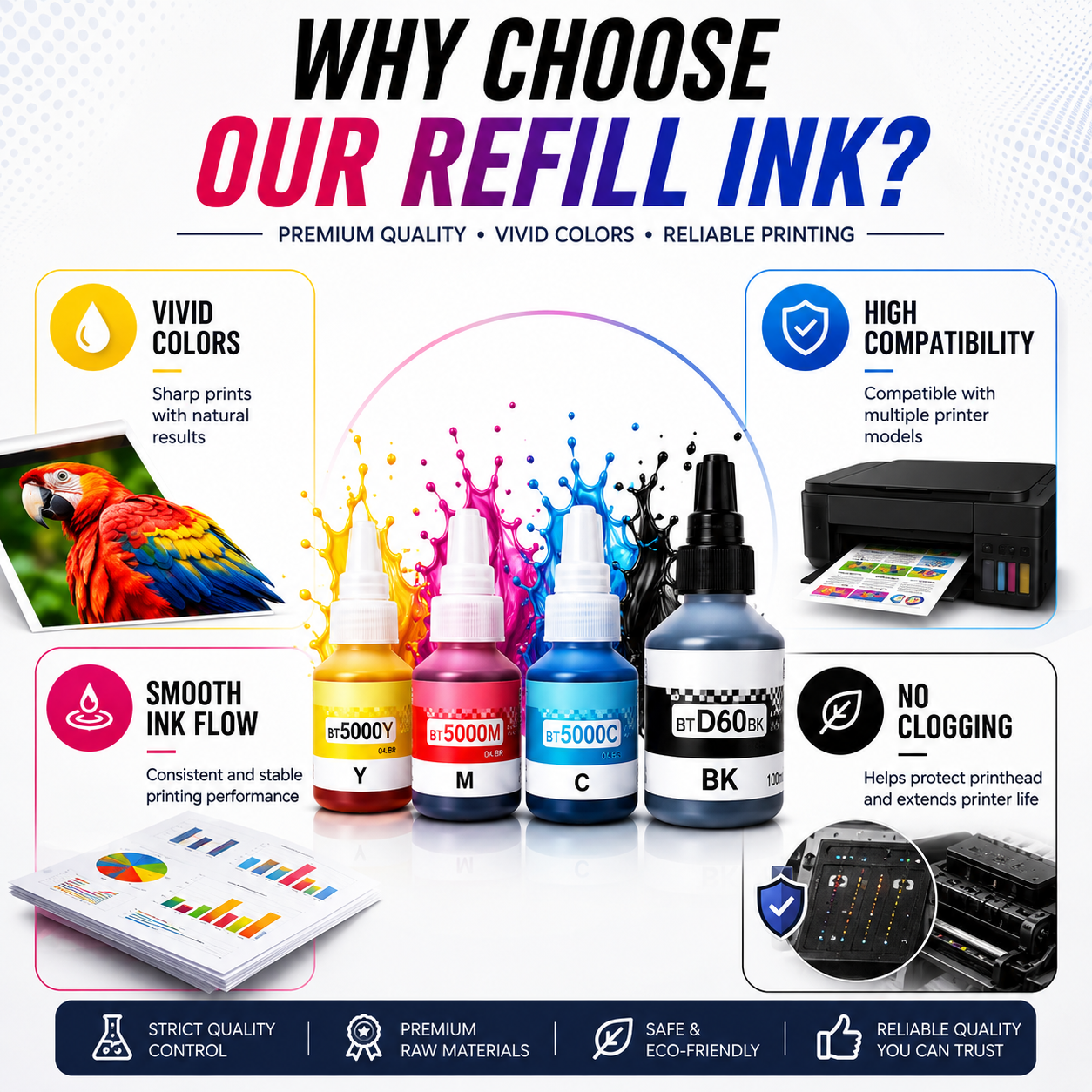 BTD60/BT5000/BT6000 Refill Ink Premium Dye Ink for Printer DCP-T310 DCP ...