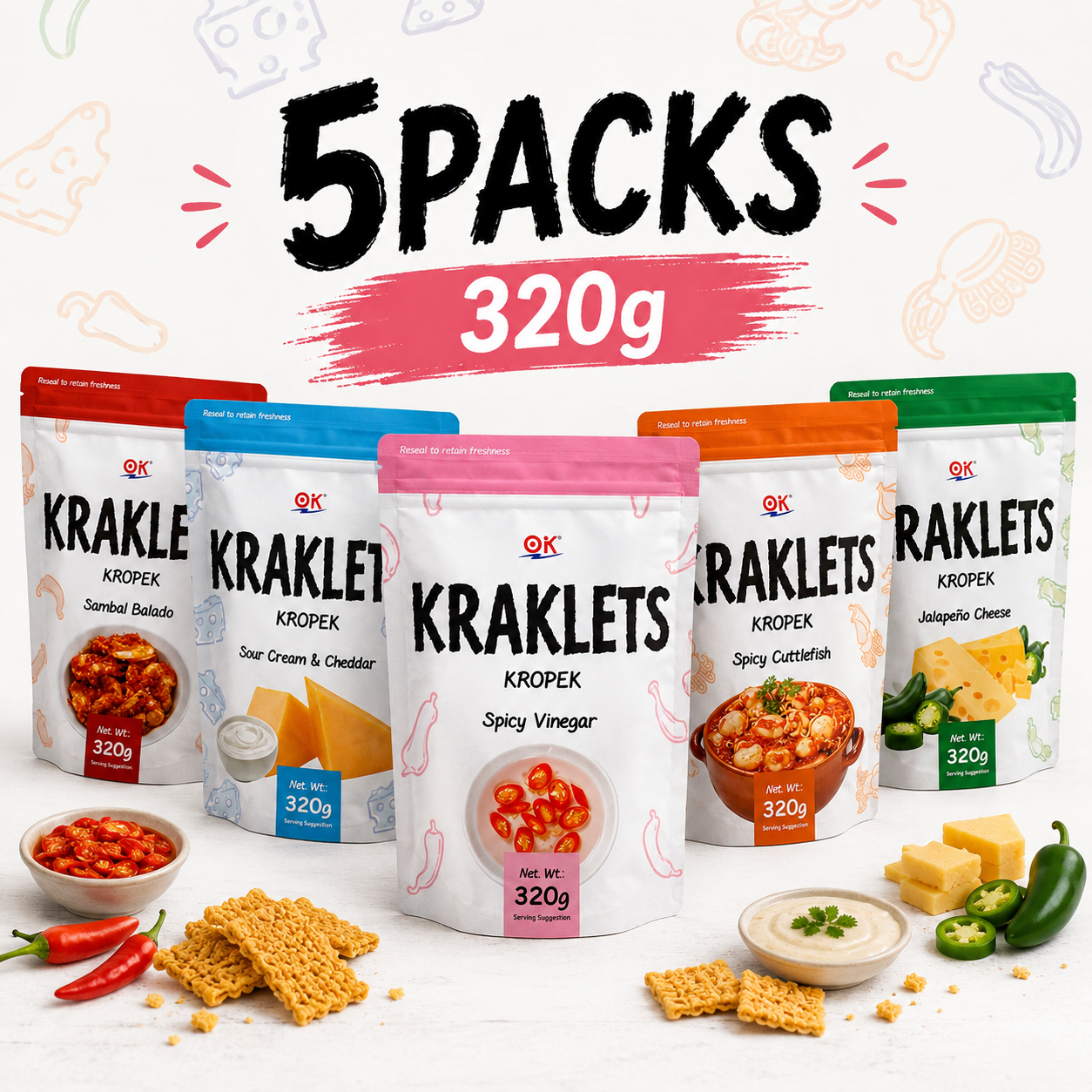 OK Kraklets Kropek 320g Flavour set of 5 | Shopee Philippines