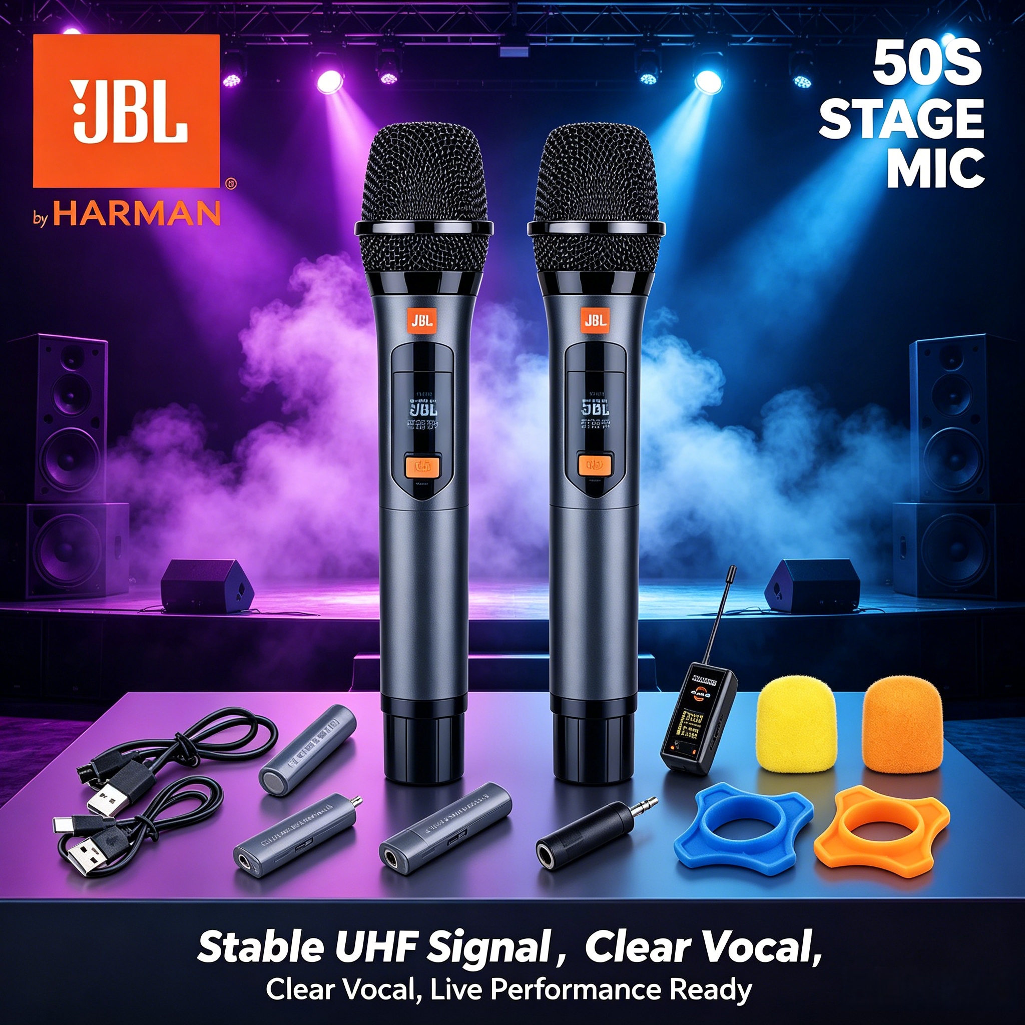 JBL 30S/50S UHF Dual Wireless Microphone Set Rechargeable Receiver ...