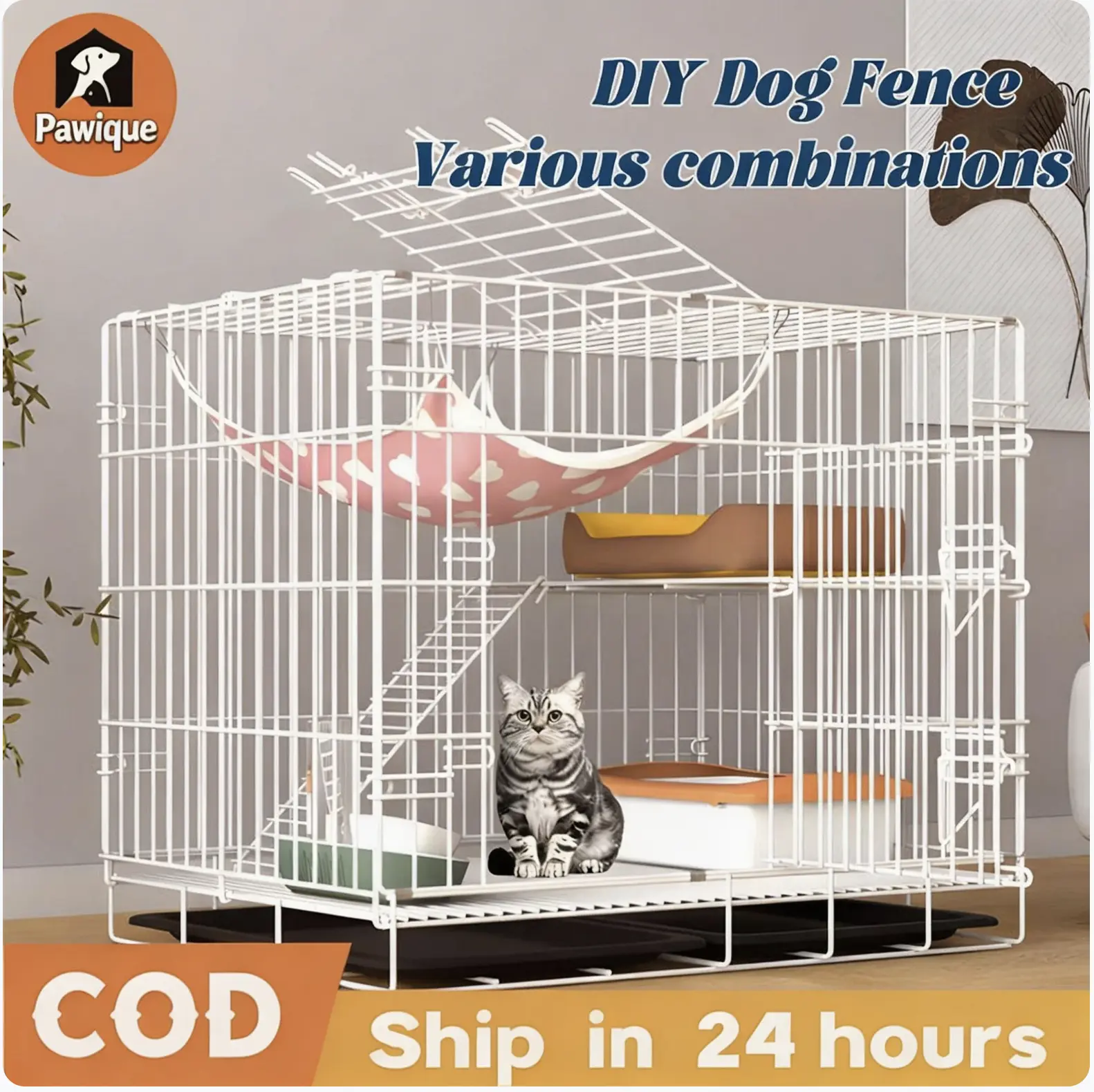 Foldable Pet Cage Cat Cage 2/3 Layer For DogWith Poop Tray Heavy Duty ...