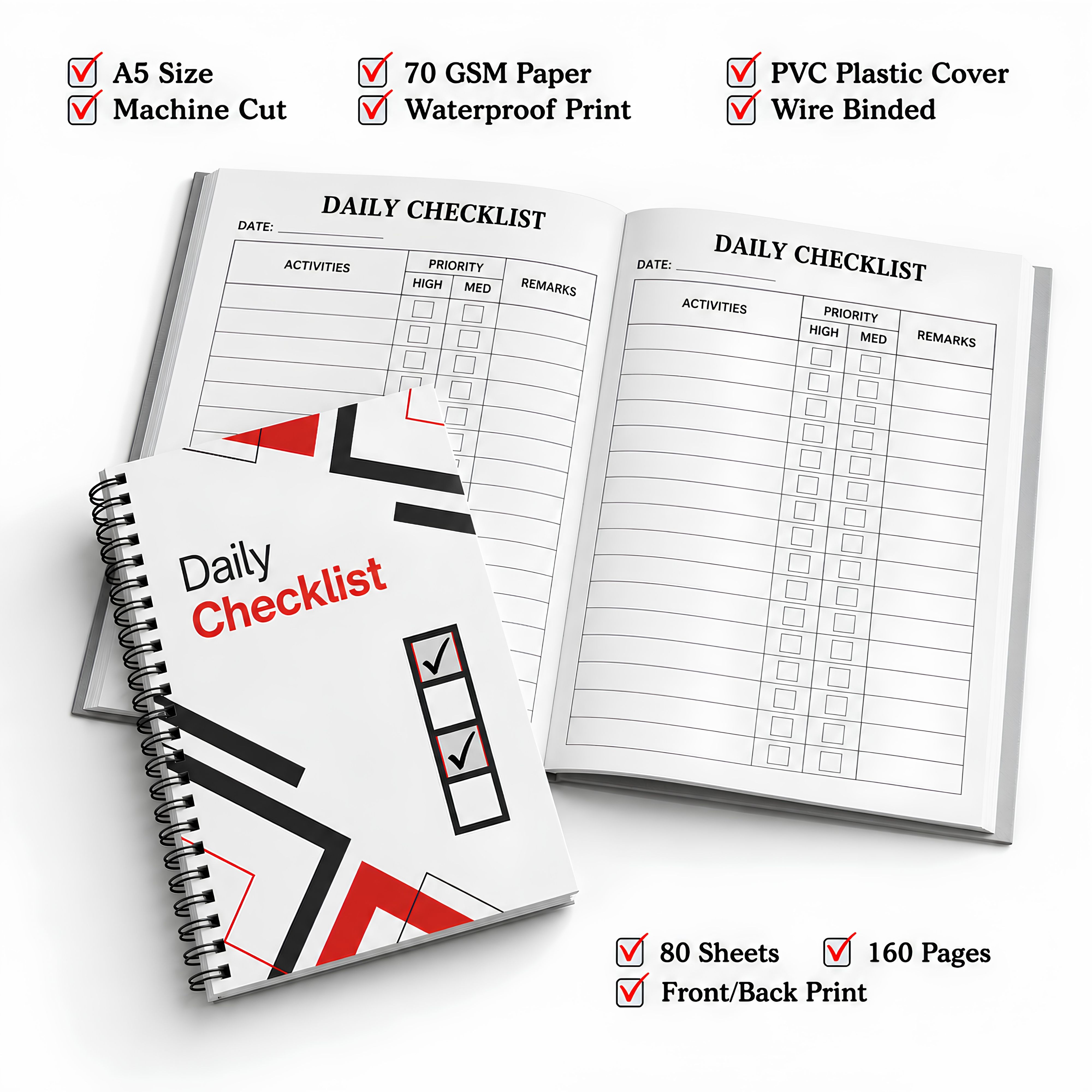 Daily Checklist Record Notebook for Productivity & Time Management ...