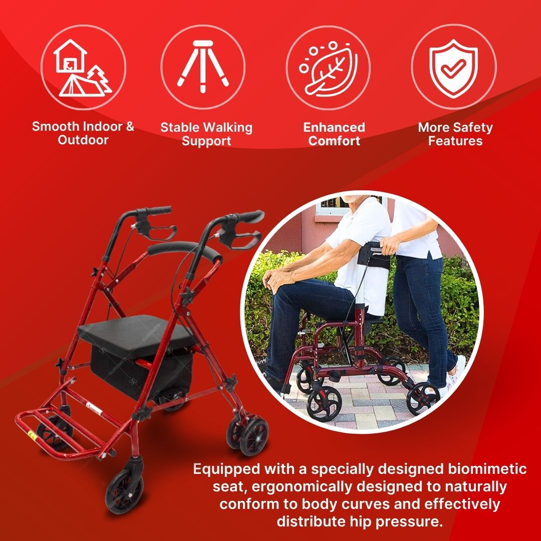 SURRMED Rollator with Footrest | Foldable 4-Wheel Mobility Walker with ...