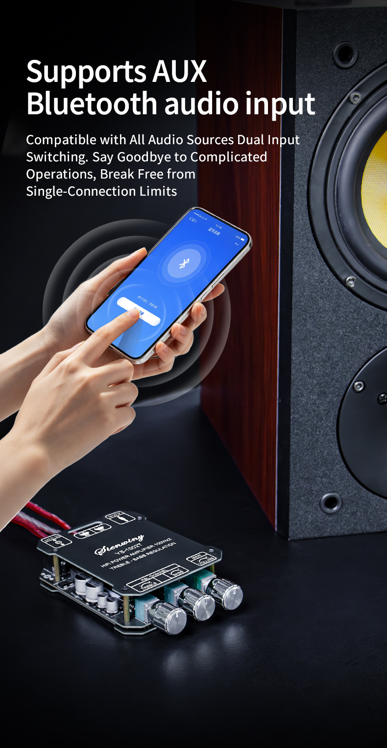 Upgraded YS-1002T 200W Bluetooth Amplifier Board - Dual AUX/Bluetooth ...