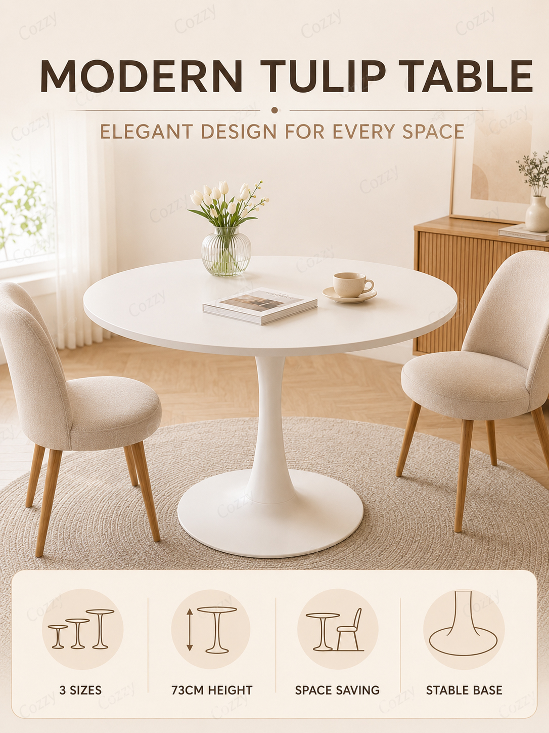 Cozzy Nordic Tulip Round Coffee Table Dining Table Waterproof Side ...