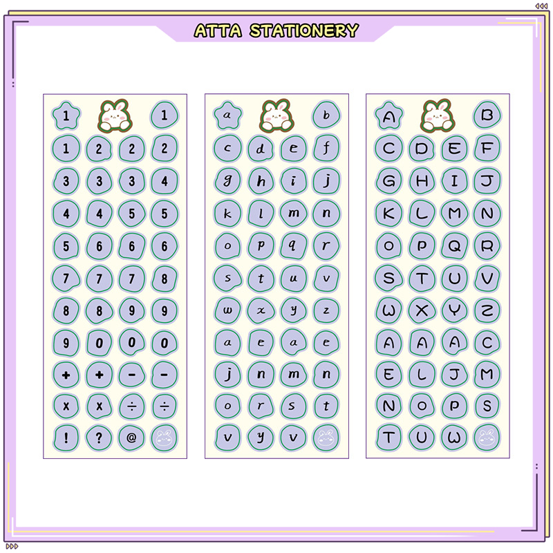 12PCS Cute Rabbit Sticker Alphabet And Number Set Sticker Journal 