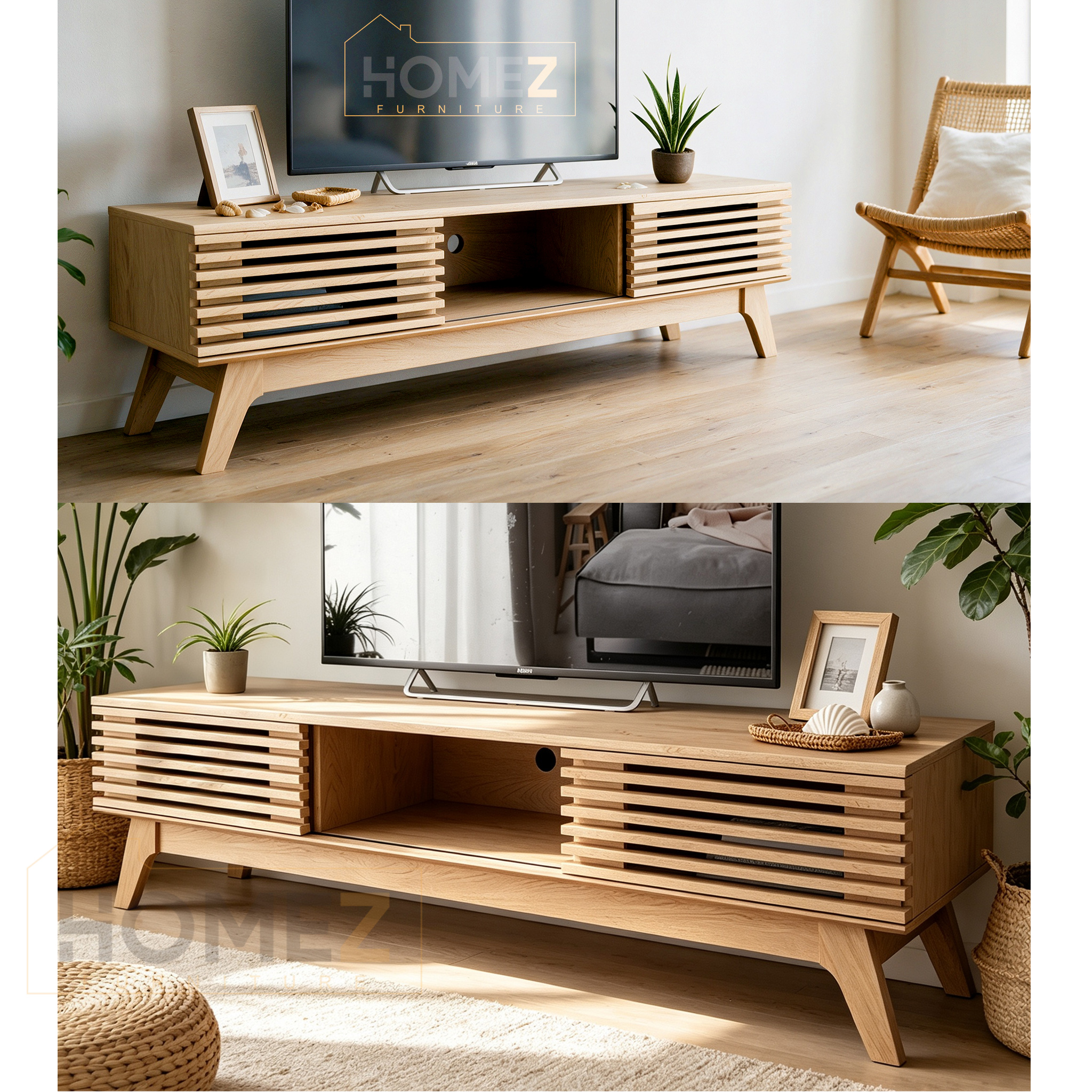 HOMEZ Natural Modern Simple Wooden TV Console Cabinet Storage ...