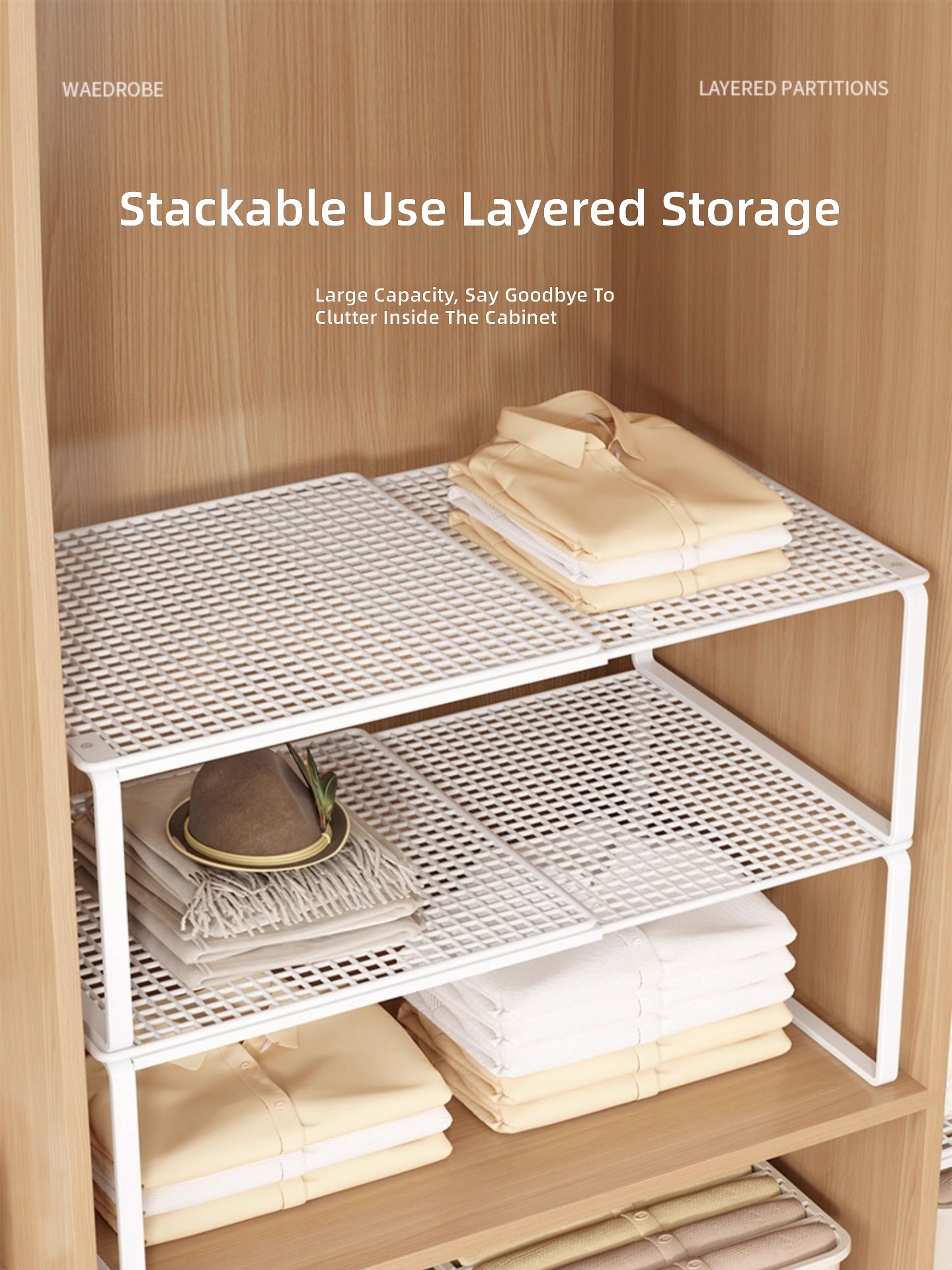 Stackable Expandable Cabinet Shelf Rack Wardrobe Organizer Dividers ...