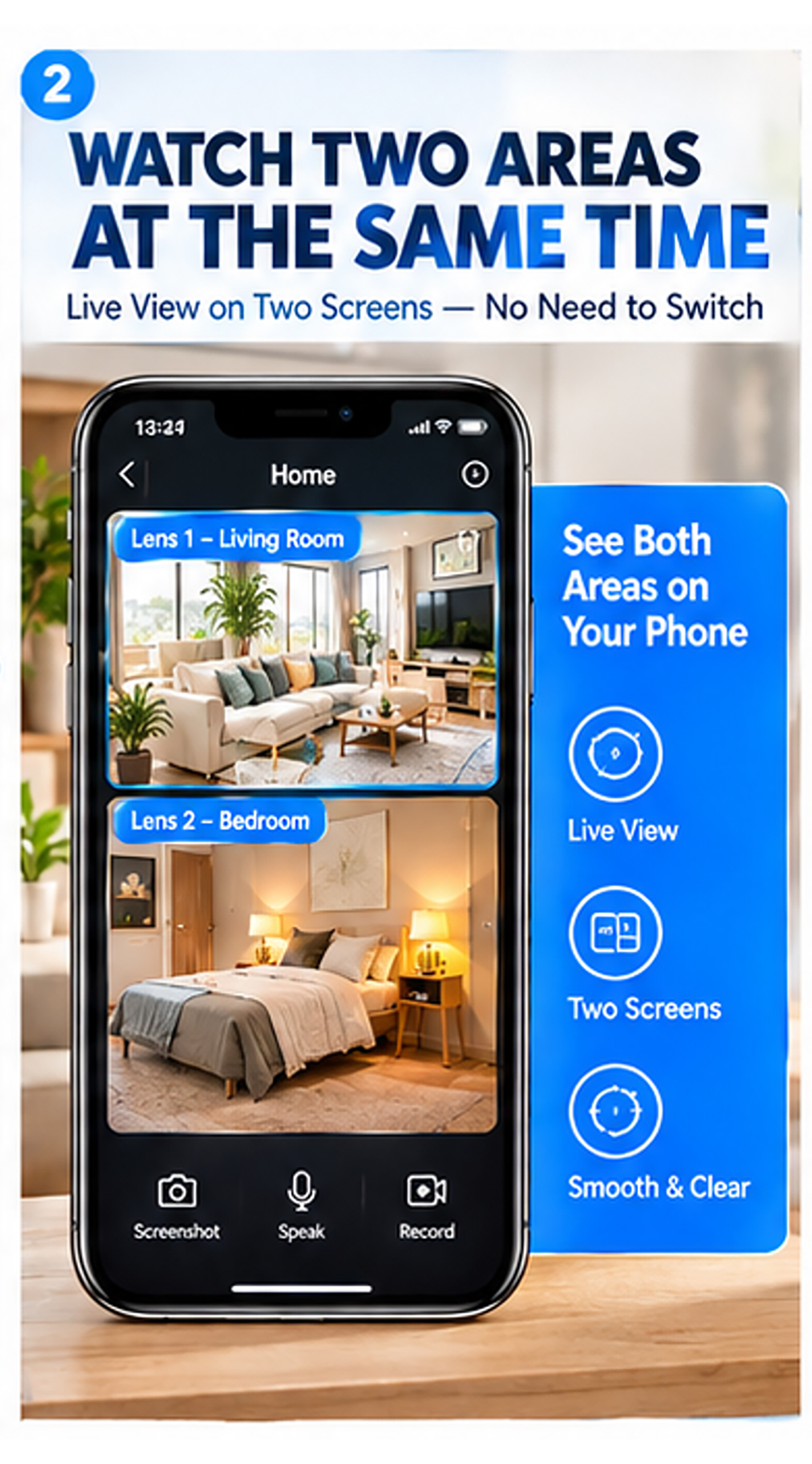 Dual Lens Dual Screen WiFi CCTV Camera 2 Areas AI Human Tracking 355 ...