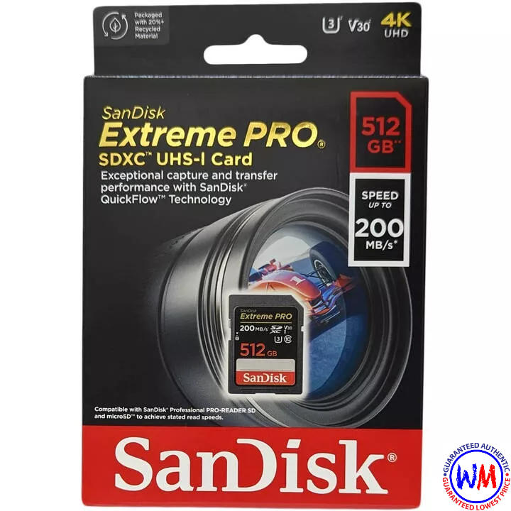 SanDisk Extreme Pro Sdxc 512gb SD Card upto 200MB/s Uhs-I Class 10 V30 ...