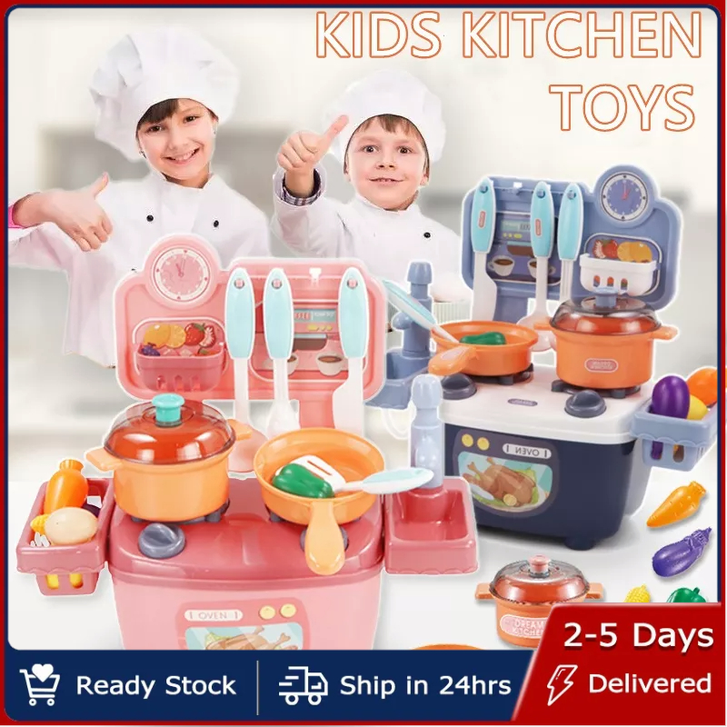 Mini Kitchen Playset Kids Cooking Toys Set House Play Tableware Cooking