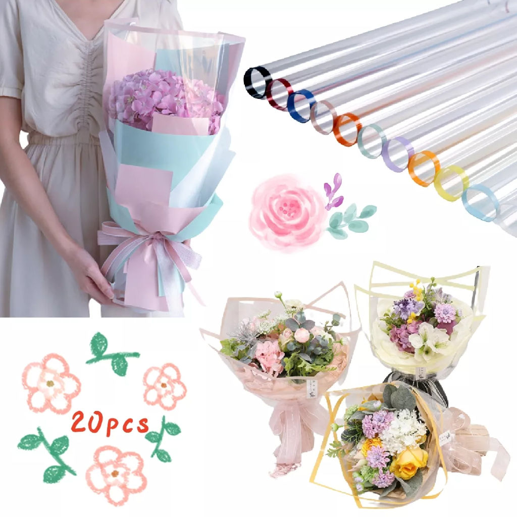 OPP English Transparent Flower Packaging Paper 20pcs/lot Cellophane Bouquet  Wrapping Material Paper for Flower Shop Home Deco