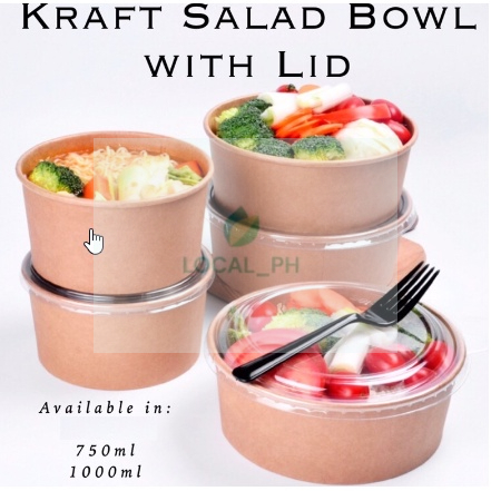 Kraft Bowl Biodegradable Paper Bowl with Plastic Lid Salad Bowl ...