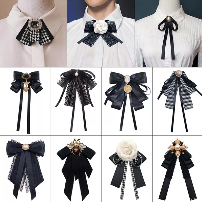 Bow Tie Japan JK Vintage Pearl Flower Neckties Black Lace Ties Cravats ...
