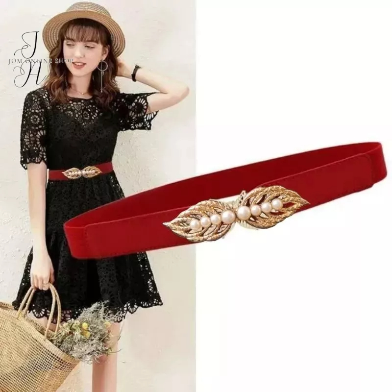 Gold Leaf Stretch Braided Belt Women's Fashion Casual Luxury Design/ Women's belt Shopee