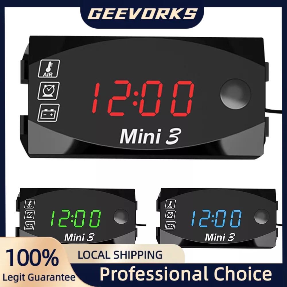 Motorcycle DC 6V-30V 3 In 1 Digital Time Clock + Thermometer +Voltage ...