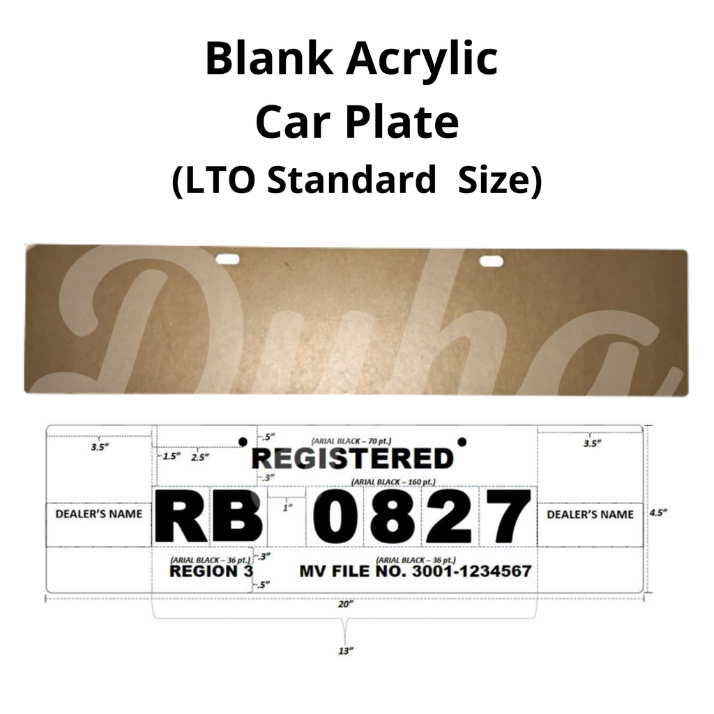 Blank Clear Acrylic Car Plate (LTO Standard Size) 2mm, 3mm, 5mm