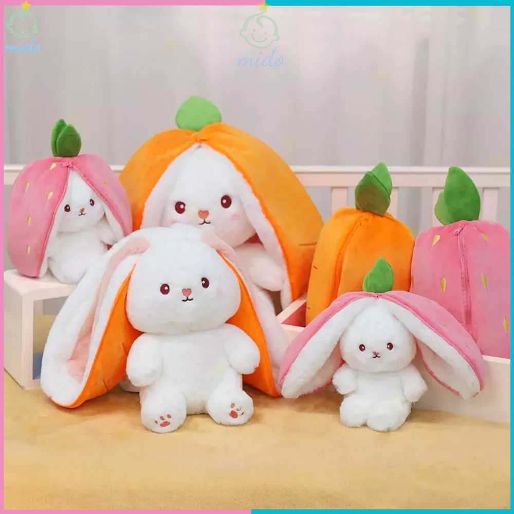 Mido Cute fruit Rabbit Plush Toy 2 in 1 Strawberry Carrot Rabbit Soft ...