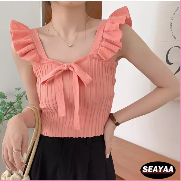 Ruffle Edge Tank Top in Red