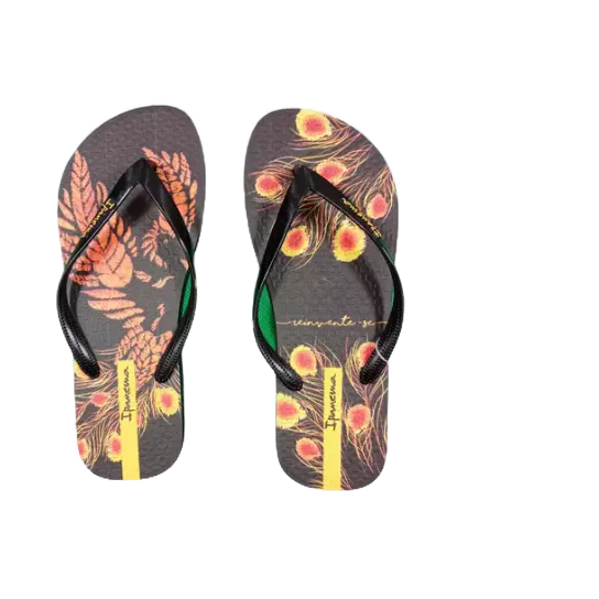 Ipanema Sem Igual Bordado Black Yellow Women's Slippers | Shopee ...