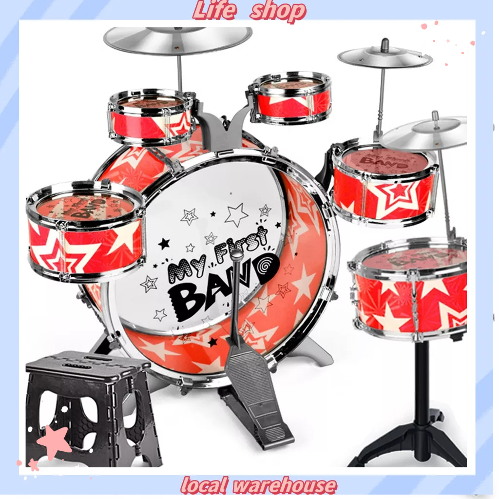 LIFE 6Piece Kids Drum Set Drum Kit Jazz Drum Set with Folding Step