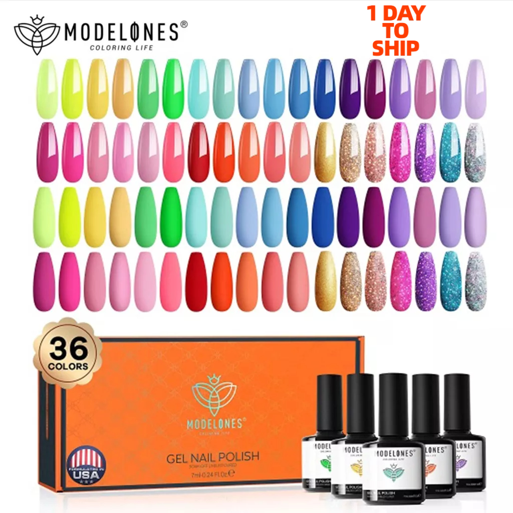 Modelones 36 Pcs Gel Nail Polish Set, Christmas Rainbow Bright Neon