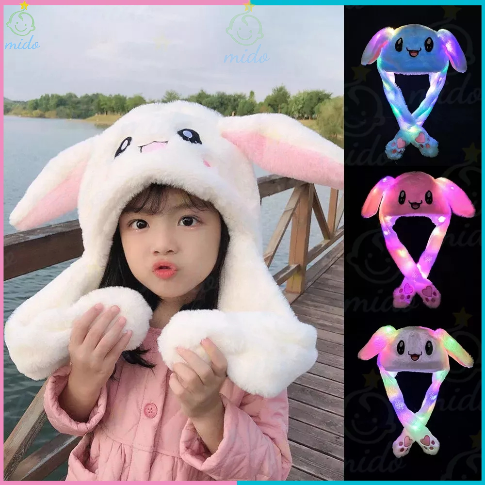 Mido Cute Bunny Hat With Led Light Rabbit Hat Moving Ears Long Ears