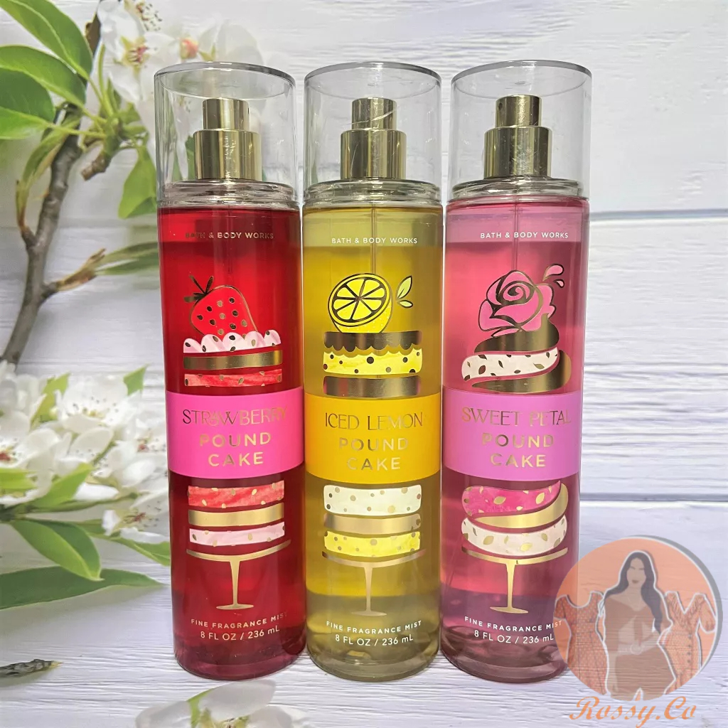 Bath & Body Works Strawberry Pound Cake, Iced Lemon Pound Cake, Sweet Petal Pound Cake Mist