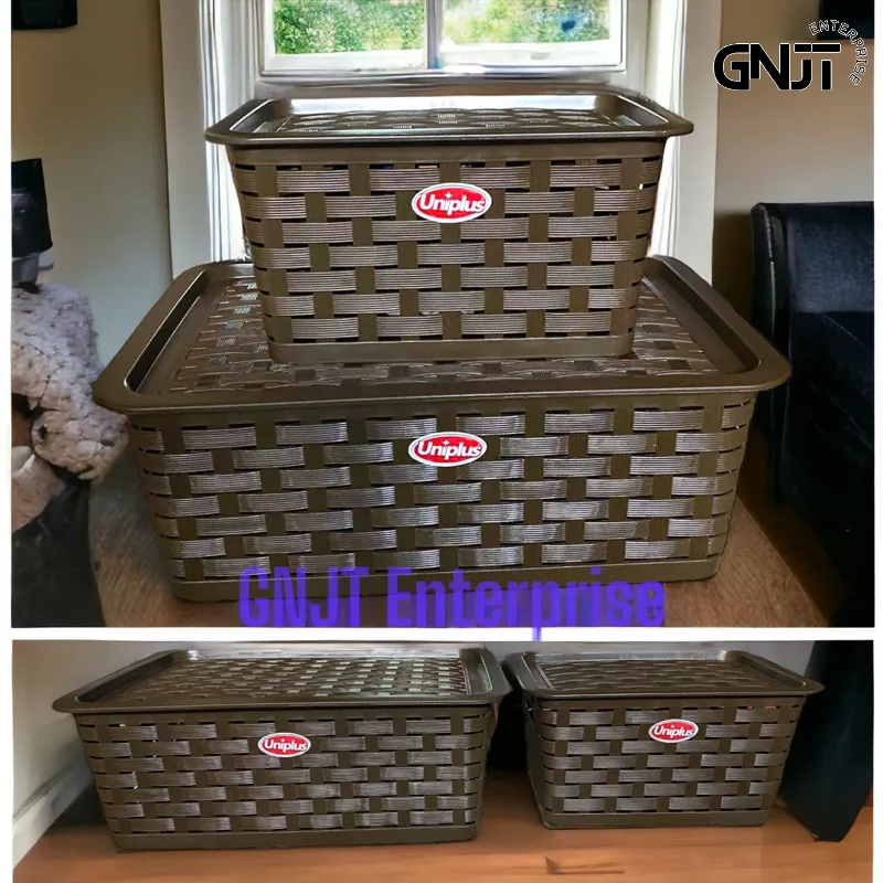 Rattan Storage Box Cabinet Organizer Container w/ Lid Cover Stackable ...