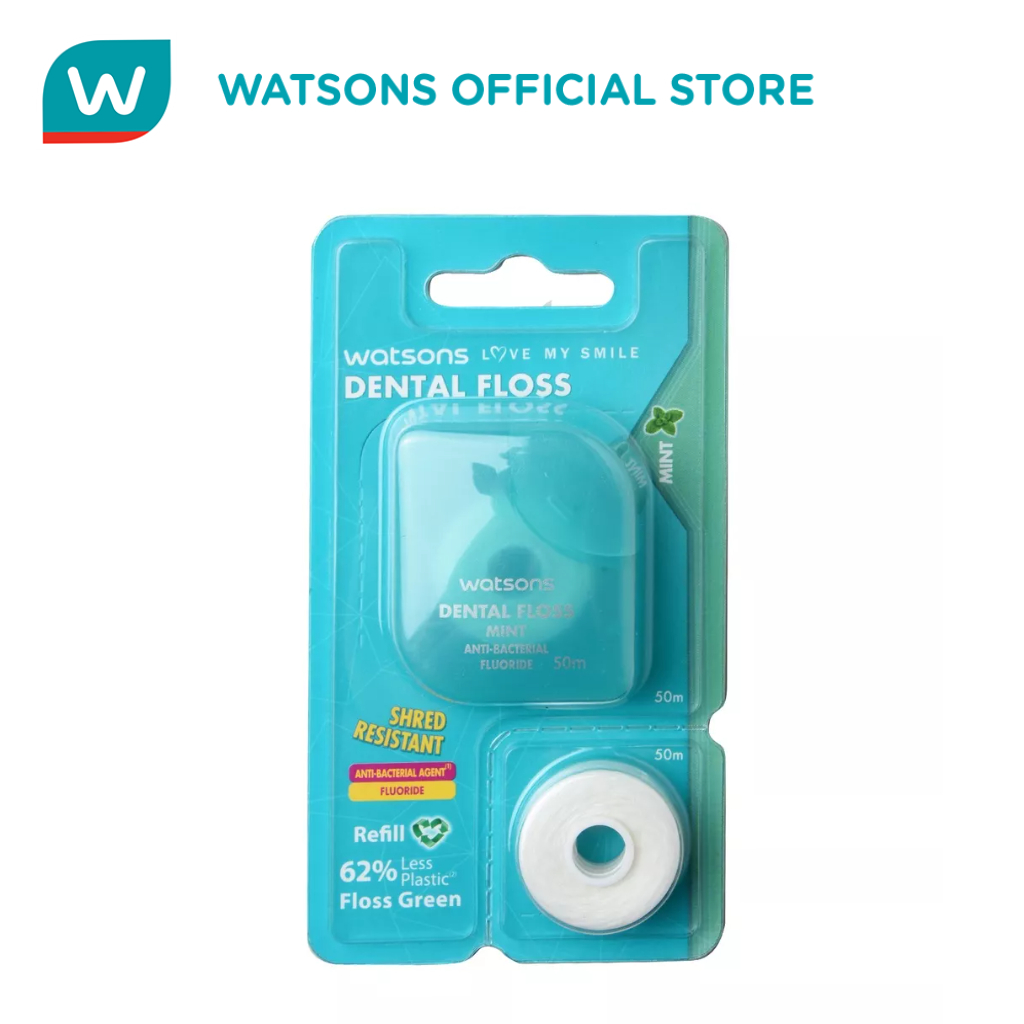 WATSONS Love My Smile Dental Floss with Refill 50m Mint Shopee