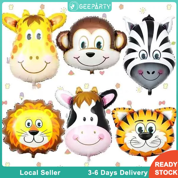 Jungle Safari Animal Foil Balloon Tiger Lion Monkey Zebra Deer Cow Kid ...