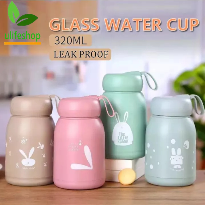 Ulife 330ml Rabbit Water Bottle Leakproof Glass Water Cup Kids Cute Rabbit Design Tumbler