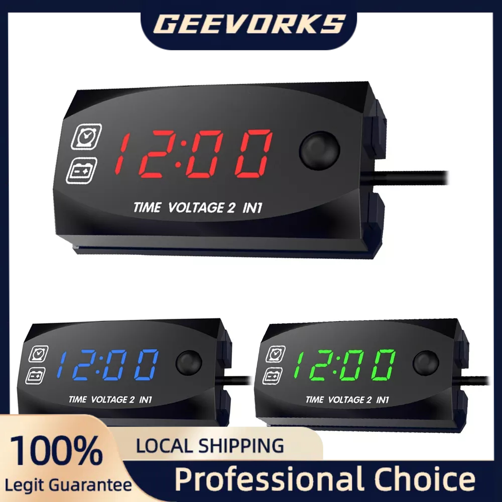 Motorycycle DC 6V30V 2 In 1 Digital Time Clock Voltage voltmeter IP67