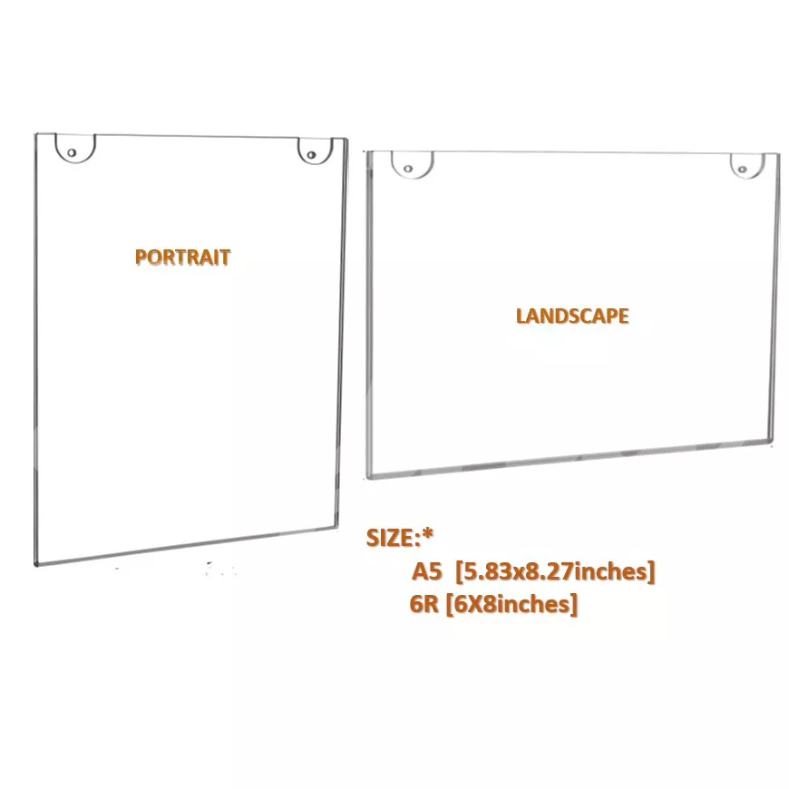Clear Acrylic WALL Sign Holder [SET B 6R and A5] 1pc, Portrait