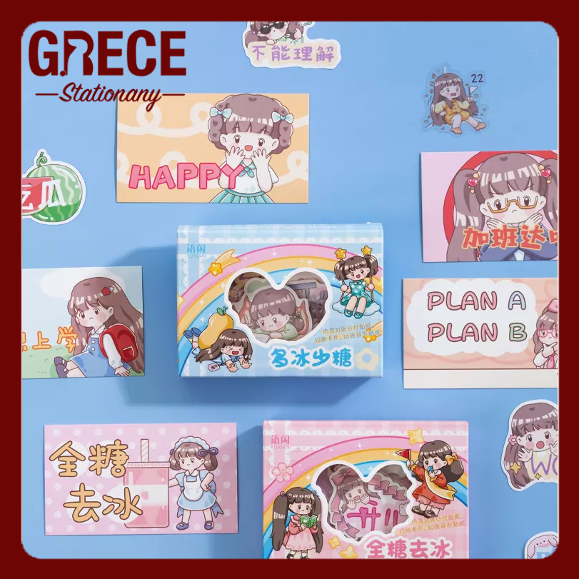 Korean Sticker in the box blue cute girls 31 pcs | Shopee Philippines