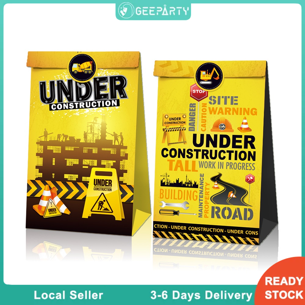 12pcs Construction Gift Bag + 18pcs Sticker Engineering Candy Bags
