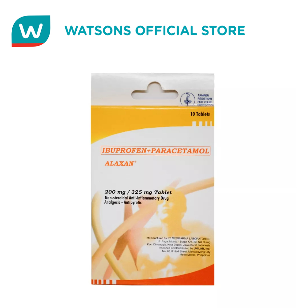 ALAXAN Paracetamol Ibuprofen 325 mg/200 mg Tablet x 10 Tablets/Pack