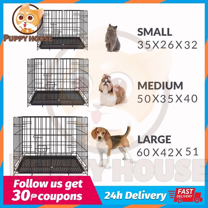 Dog Cage Collapsible with Poop Tray Heavy Duty Pet Cage Foldable Pet