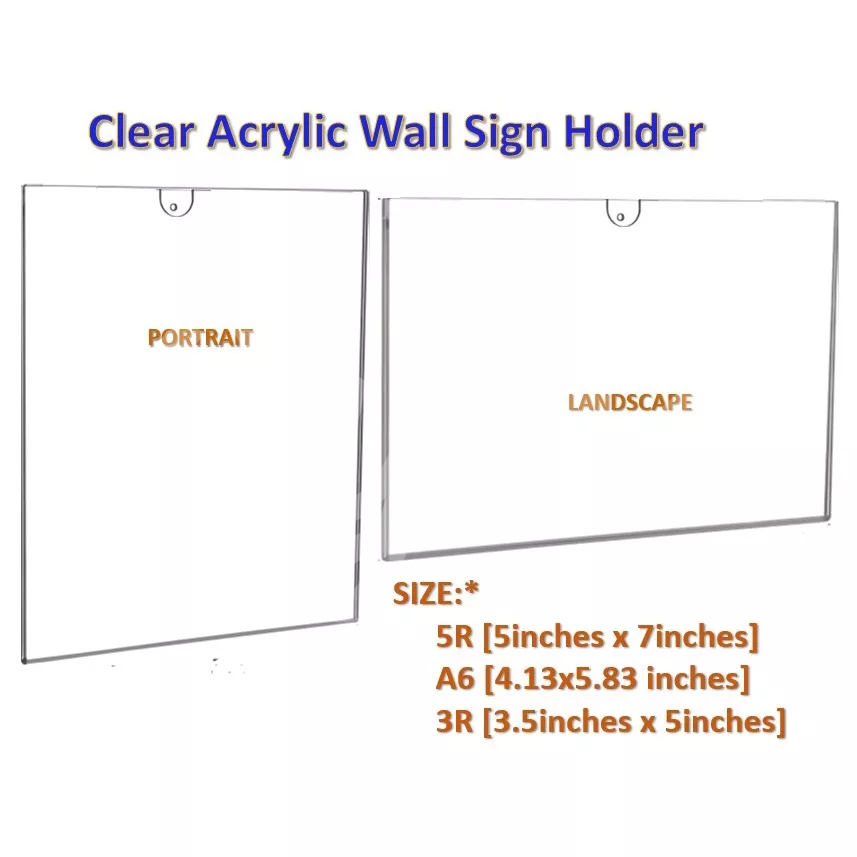 Clear Acrylic WALL Sign Holder [SET C 5R, A6, 3R] 1pc, PORTRAIT