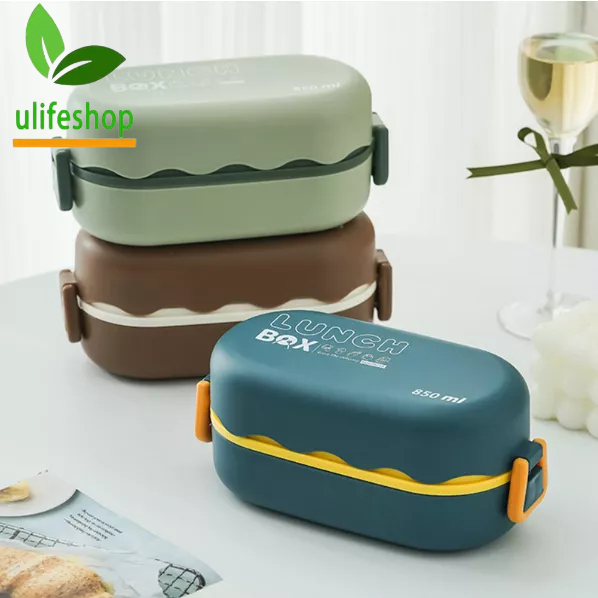 leakproof sealed doublelayer Japanese style lunch box with cutlery