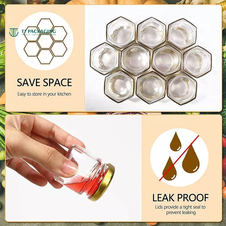 (1 box) Hexagon Glass Jar with metal Lid 85ml 100ml 180ml 280ml 380ml ...