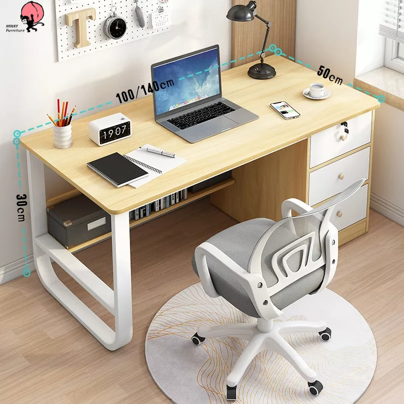 MNKY 100/140CM Computer Table with Drawer Study Desk with Shelf Home