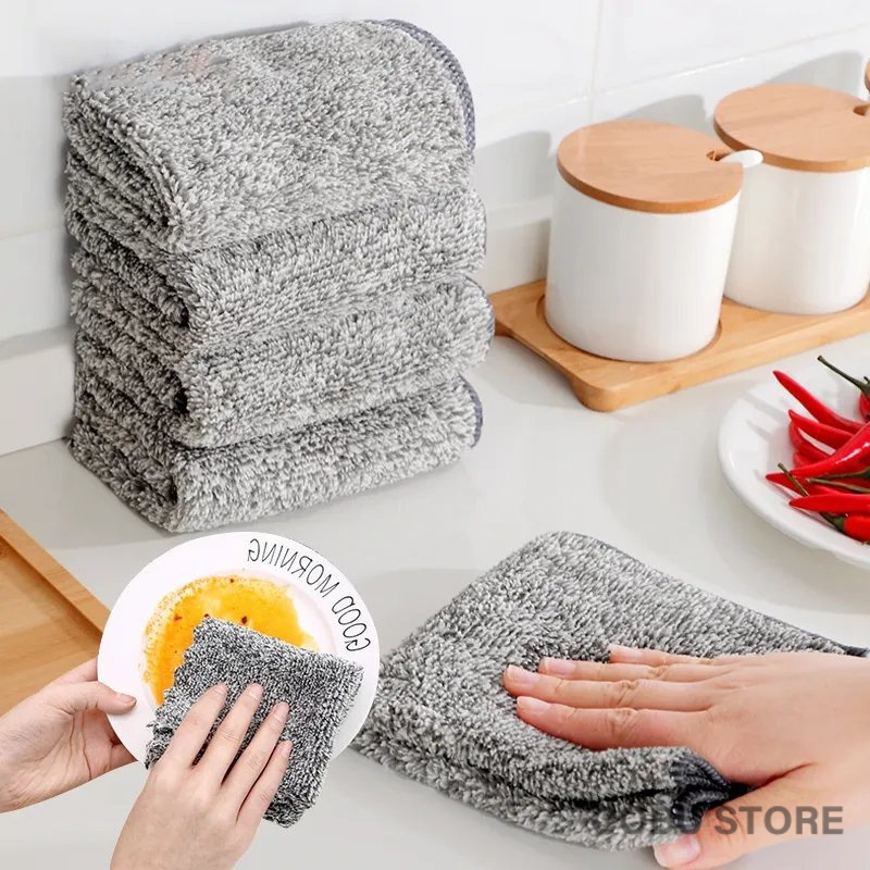 Kitchen Rags Oil Free Bamboo Charcoal Fiber Dish Washing Towels Strong