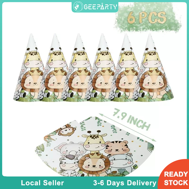 6pcs Cute Animal Paper Hats For Kids Birthday Party Decoration Jungle  Safari Theme Party - Main Image