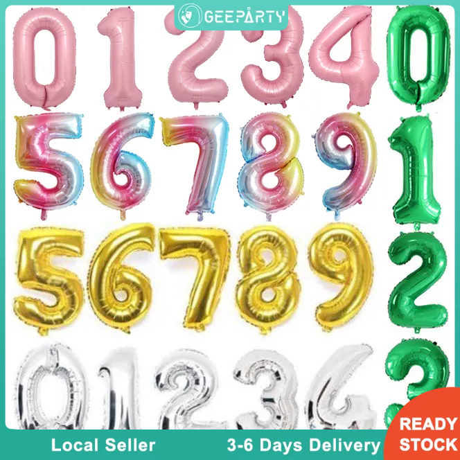 32 Inch Number Foil Balloon Digital 0-9 Helium Foil Balloons Gold Green ...